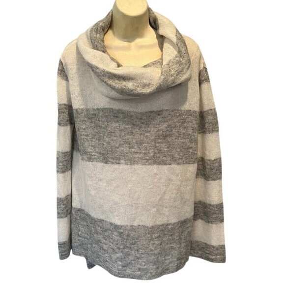Free People Gray White Stripe Alpaca Blend Turtle Neck Sweater Pullover - Picture 6 of 8